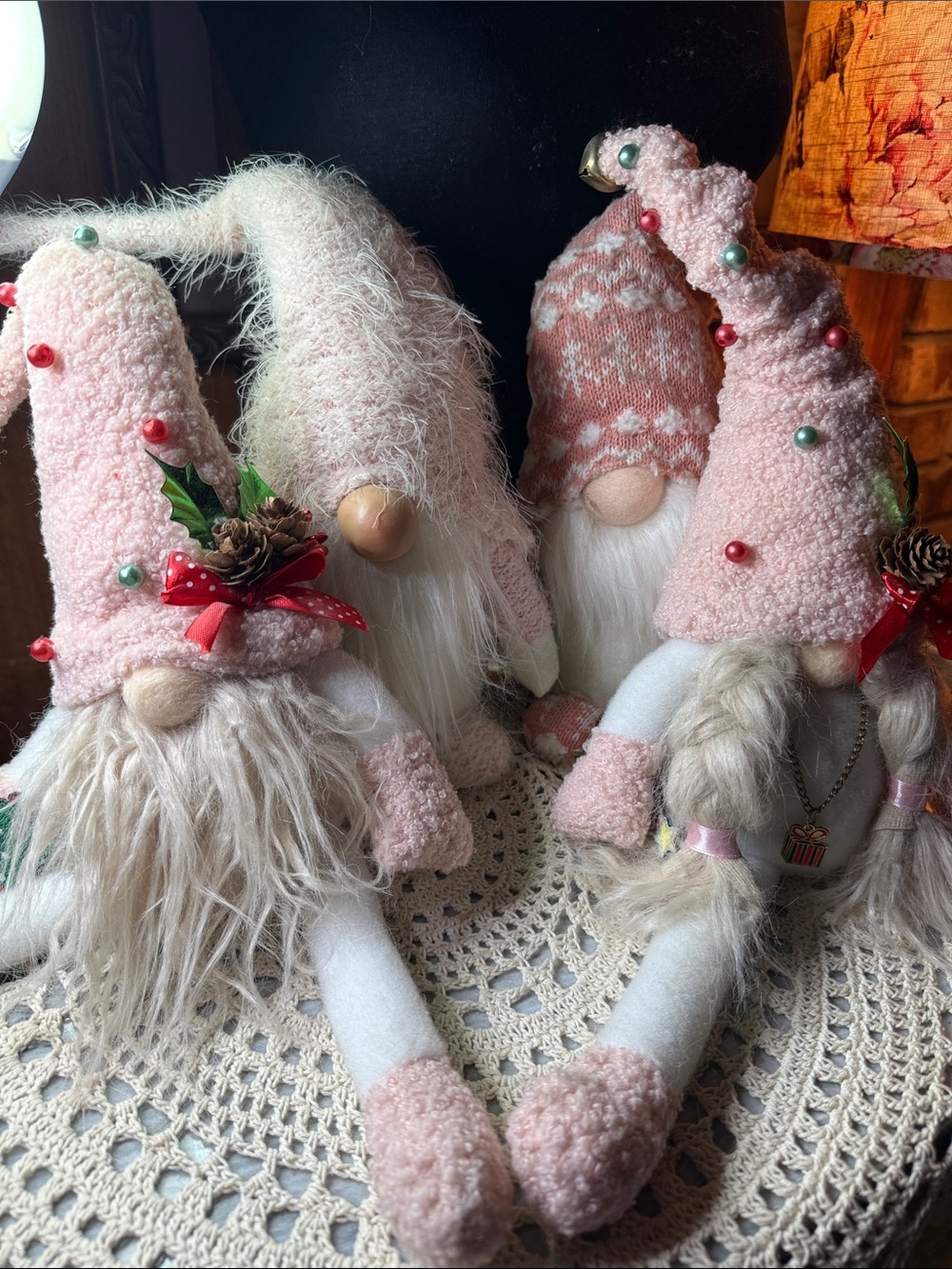 Set of 4Pink Holiday Gnome Plush Dolls